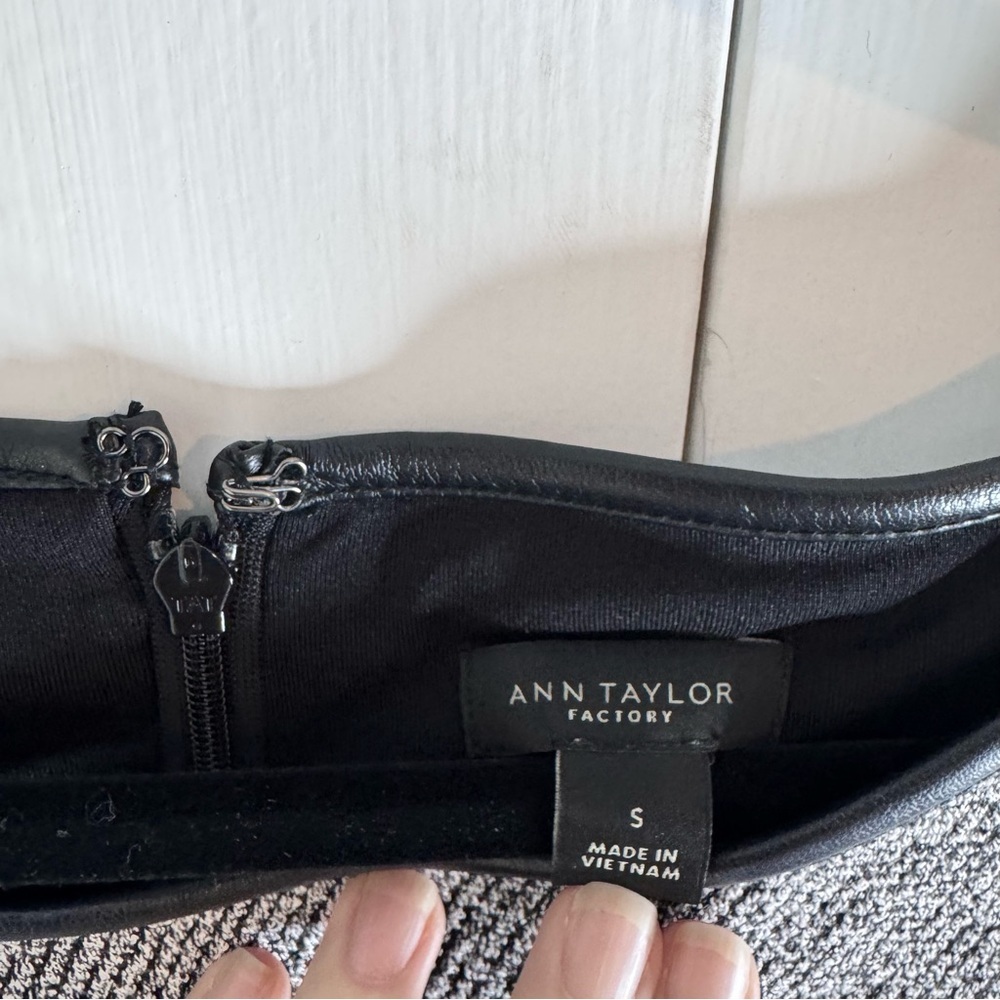 Ann Taylor Factory Tweed Shift Dress with Faux Leather Trim - Picture 2 of 10